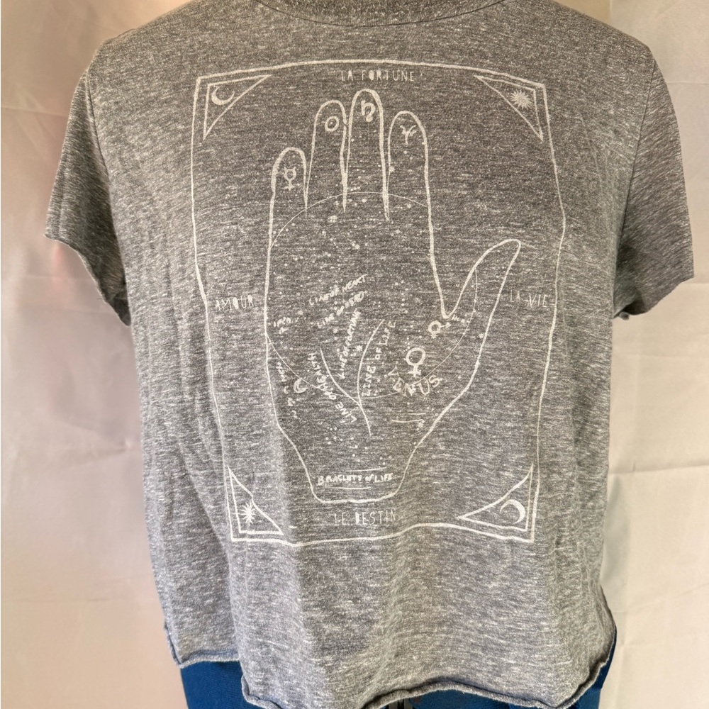 Cropped Gray Graphic T-Shirt, Palmistry, Palm Reader